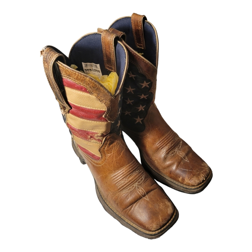 Vintage Durango Rebel Women's Dark Brown with American Flag Top Square Toe